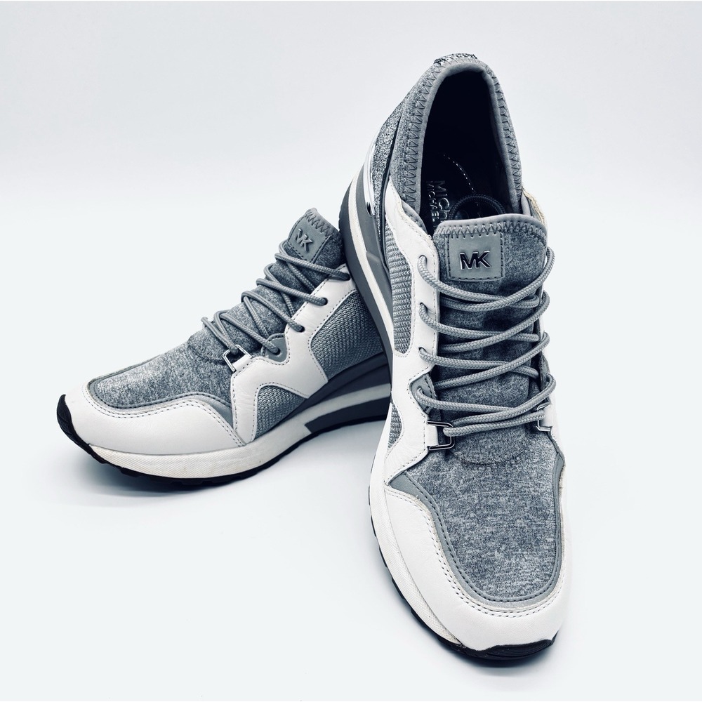 Michael Kors Liv Trainer Women's White Silver Glitter Mesh Leather Sneaker 8.5